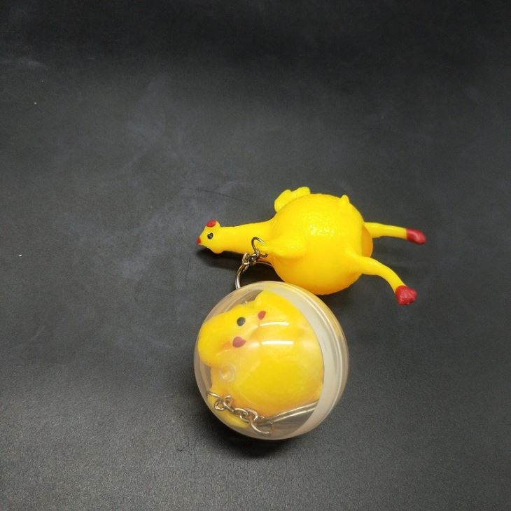 Chicken Toy Squeeze Laying Egg Keychain