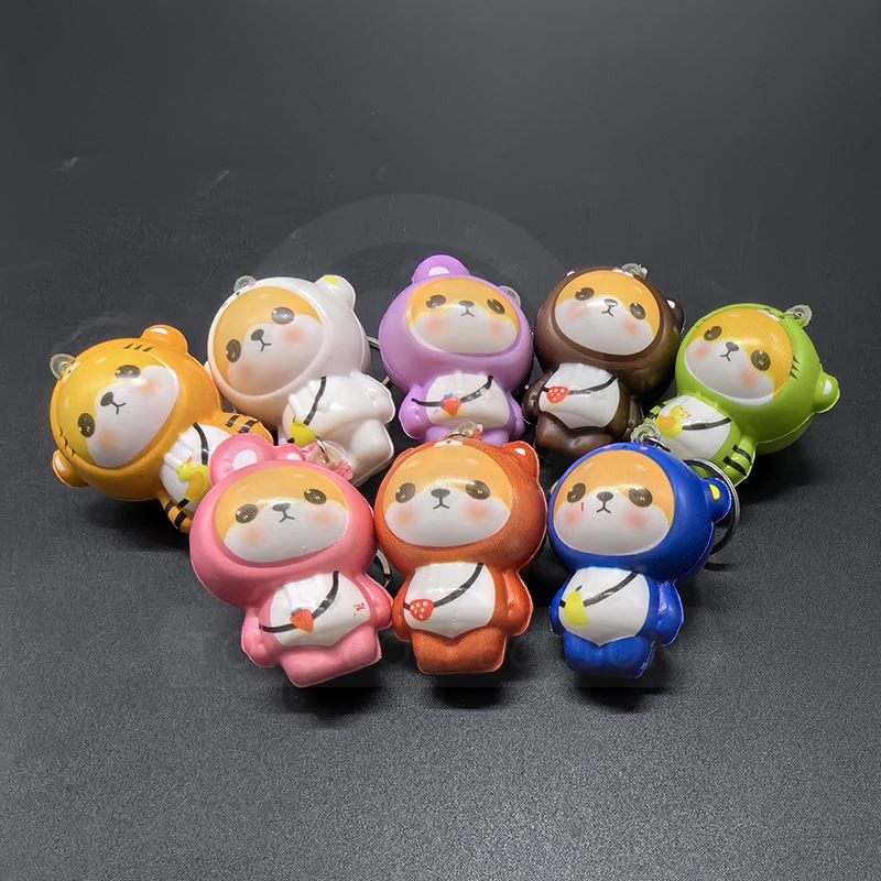 Squishy Slow Rising Bear With Clothes Keychain